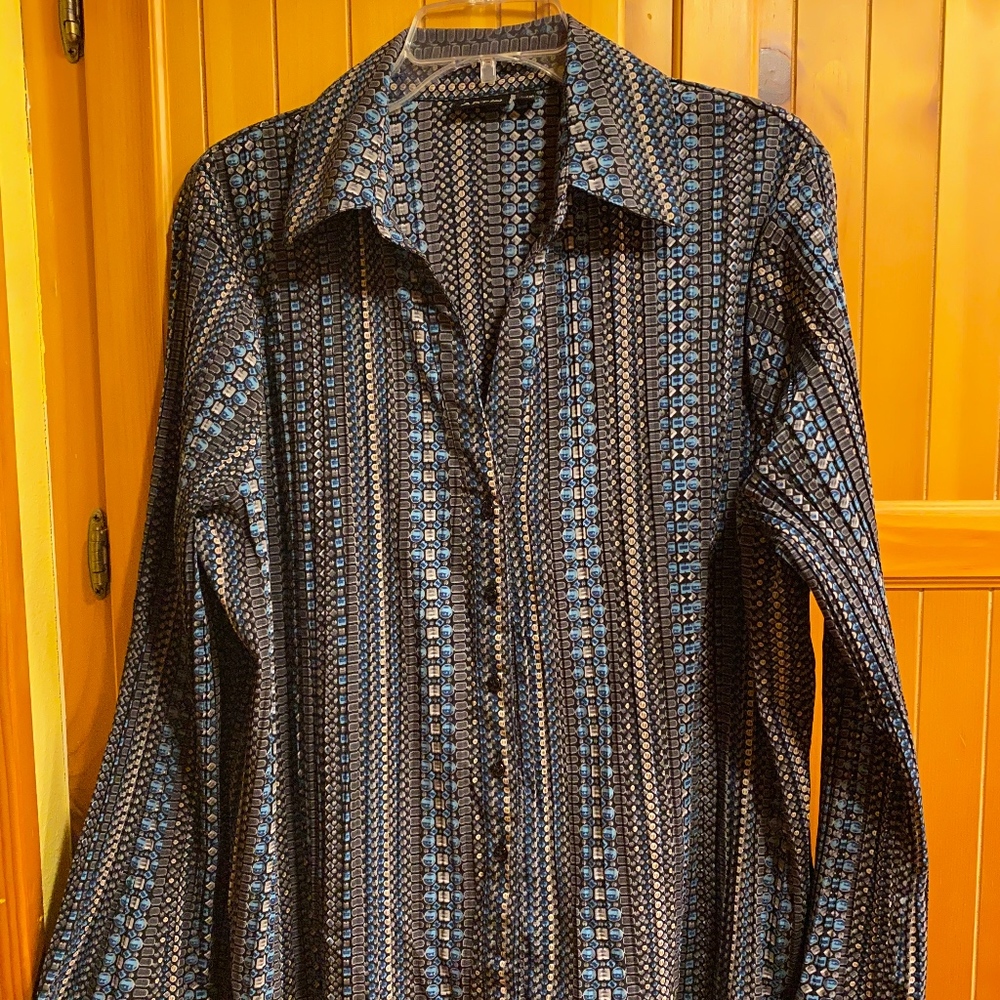 Apt 9 Bell Sleeve Blue Patterned Blouse - 1X